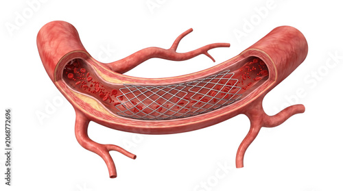 Cardiac Stent Inside Coronary Artery Heart Angioplasty Isolated on Transparent