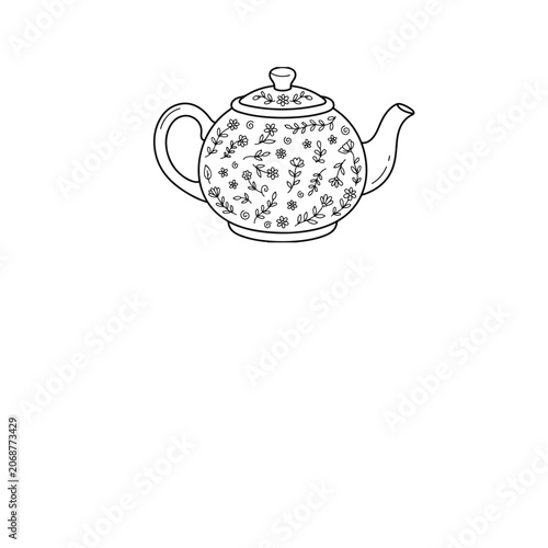 Vector illustration of a floral teapot, a decorative tea pot with flowers