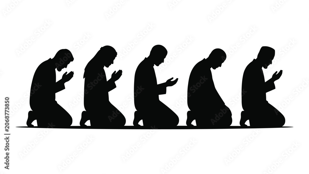 Obraz premium Silhouette of men praying in a row