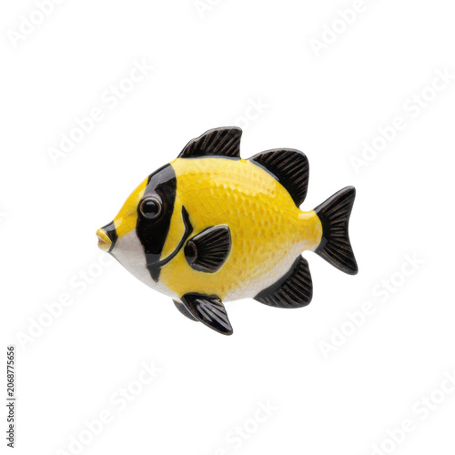Vibrant Yellow and Black Striped Ceramic Fish Figurine