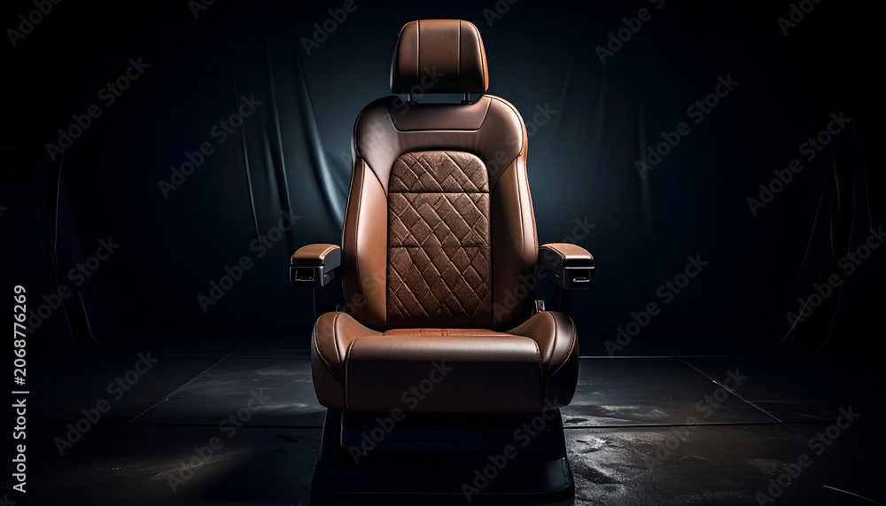 Fototapeta premium Luxurious Brown Leather Car Seat with Diamond Stitching.