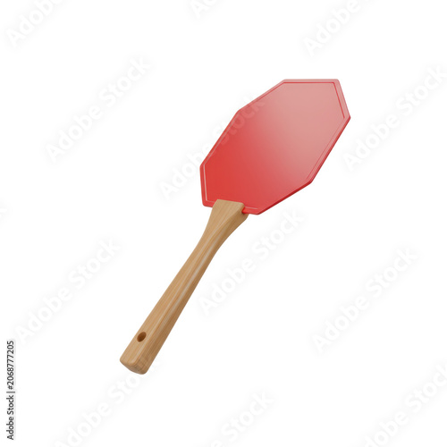 Red Hexagonal Fan with Wooden Handle
