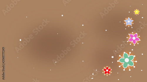 Cute cartoon flowers moving background with soft brown backdrop
