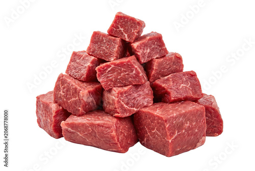 Cuadro en lienzo Pyramid of fresh raw beef cubes isolated