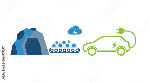 Electric car charging from mined raw materials, clean energy concept