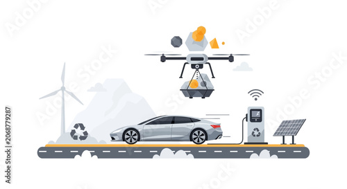 Electric Car Charging with Drone Delivery and Renewable Energy Sources