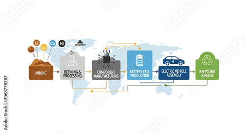 Electric Vehicle Battery Production and Lifecycle Infographic