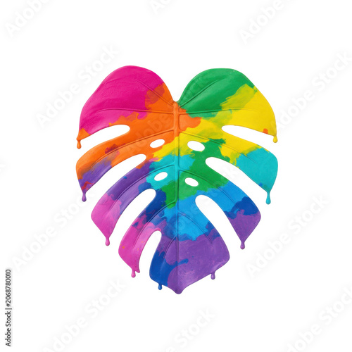 Colorful Monstera Leaf with Dripping Paint Effect