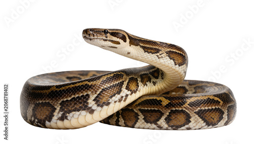 Canvas Print Python snake coiled with brown and beige patterned scales