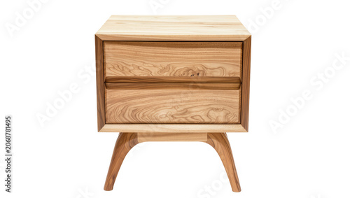 Foto Mid-century modern wooden nightstand with two drawers, isolated on transparent b