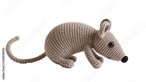 Εκτύπωση καμβά Crocheted gray mouse toy with black eyes and nose