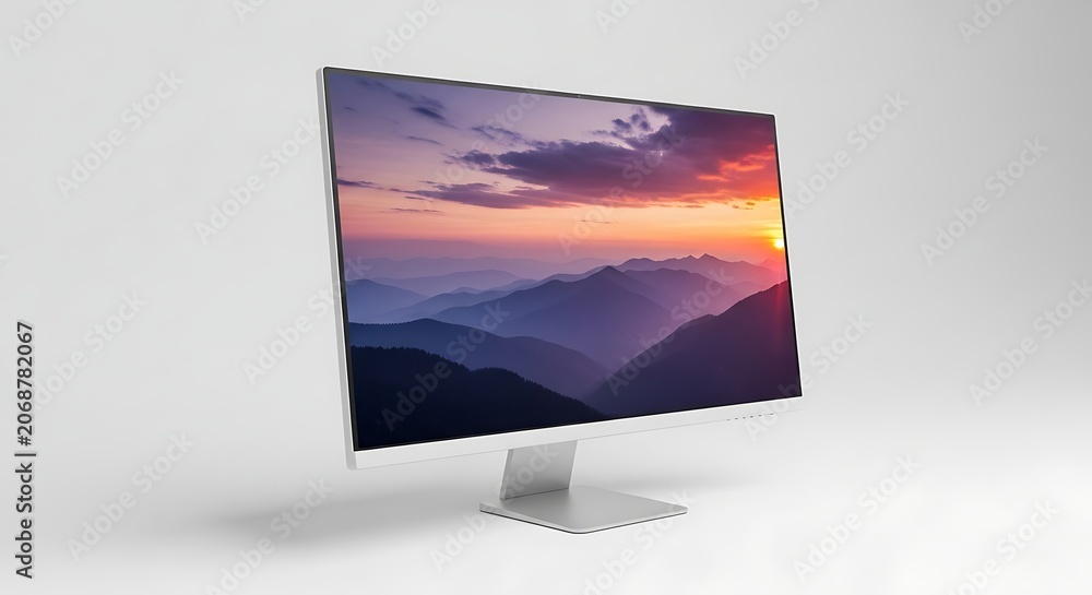 Fototapeta premium Modern computer monitor with mountain landscape.