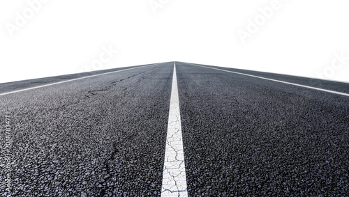Фотография Asphalt road with white lines cracked texture, isolated on transparent backgroun