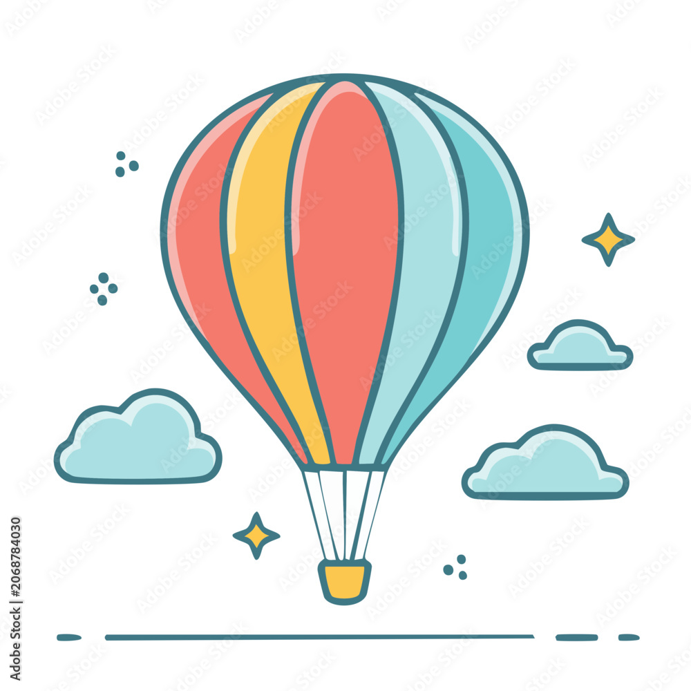 Fototapeta premium Colorful hot air balloon in flat design style