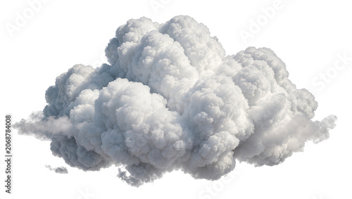 Voluminous white cumulus cloud formation, isolated on transparent background