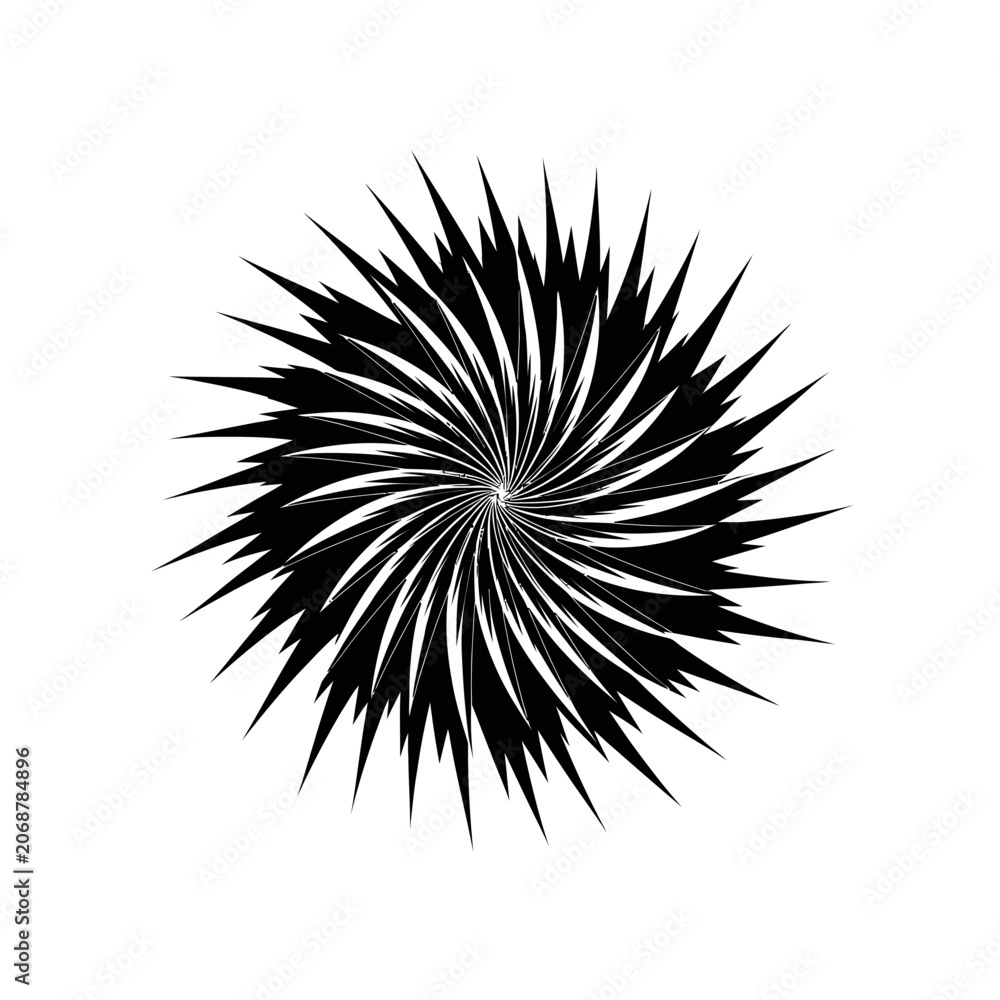 Obraz premium Spiky black radial spiral burst pattern on white background