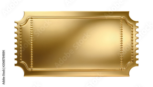 Photography Ornate golden ticket with perforated edges, isolated on transparent background