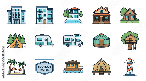 Obraz na plátně Various types of travel accommodations.