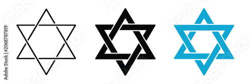 Fotografija Hexagram vector icon set with Star of David symbols in clean line style for Jewish faith, heritage, holiday graphics, and logo applications