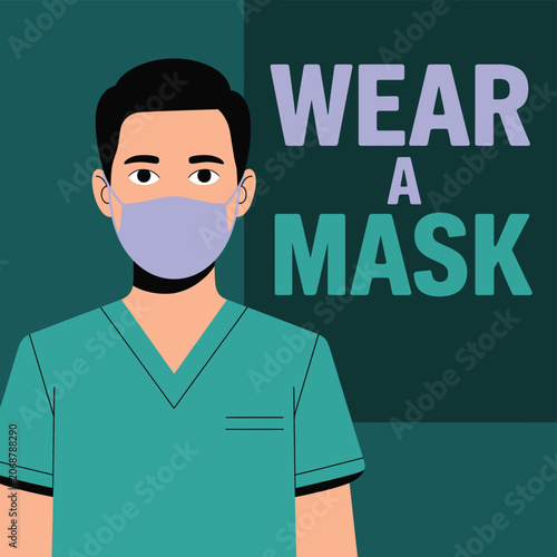 Healthcare worker wearing protective face mask illustration