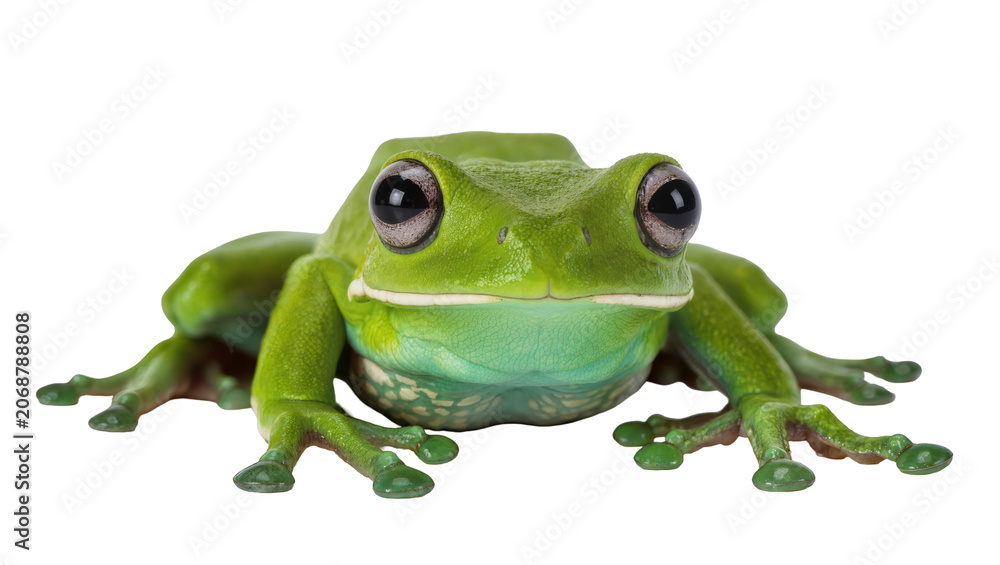 Fototapeta premium Green tree frog with large eyes on white