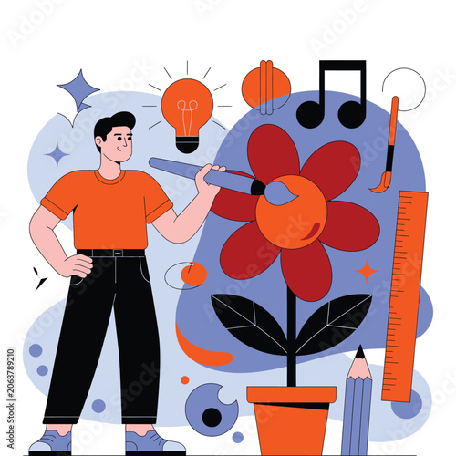 Designer drawing creative flower art illustration with designer