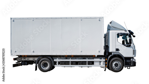 Photos White refrigerated truck with large cargo box, isolated on transparent backgroun