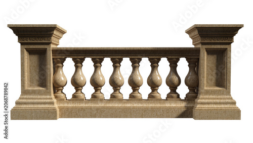 Fotografie Ornate stone balustrade with carved details, isolated on transparent background