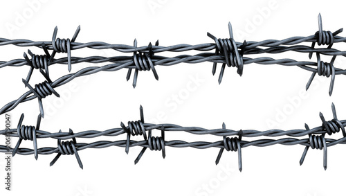 Tableau sur toile Barbed wire fence sections with sharp spikes
