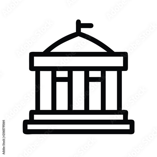 Neoclassical government building illustration - Clean black and white vector icon of a grand neoclassical building with columns and a triangular roof.