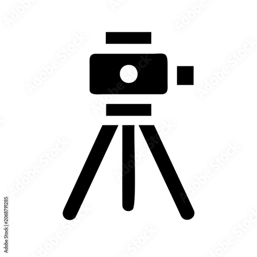 Tripod with camera mounted ready for shooting - Minimalist black icon of a camera on a sturdy tripod setup for photography or filming.