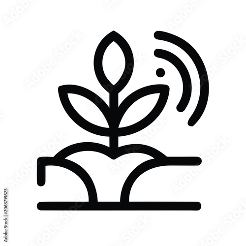 Plant growing with wireless signal icon - Simple black and white vector icon of a small plant with wireless signal radiating from it.