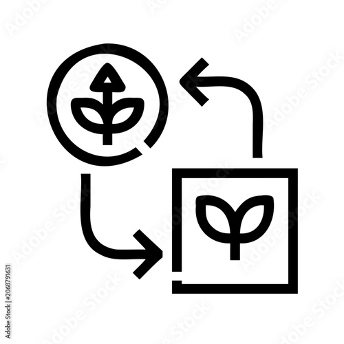 Recycling leaf growing from a smartphone icon - A sleek black and white vector icon showing a leaf sprouting from a smartphone, symbolizing eco-friendly technology.