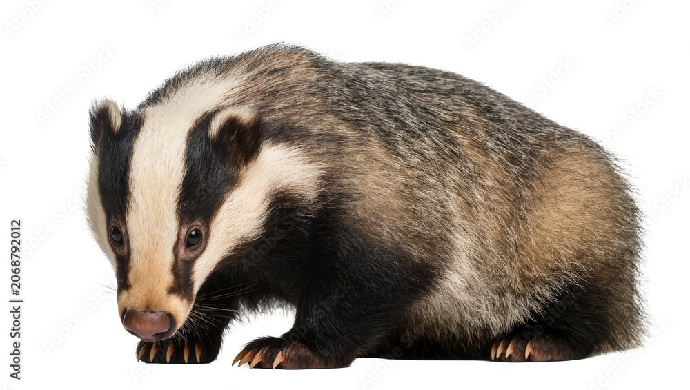 Φωτογραφία European badger with distinctive black and white facial markings