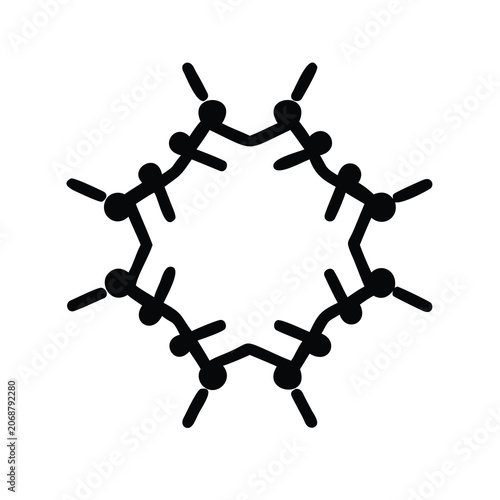 Black geometric molecular structure illustration - Clean black vector illustration of a hexagonal molecular structure with bonds and atoms.