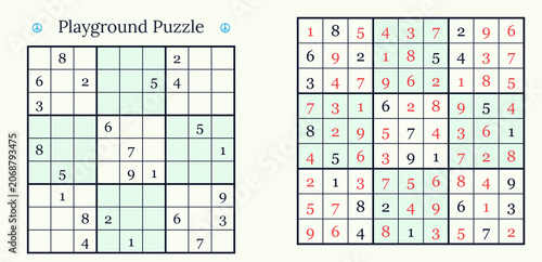 Sudoku puzzle layout with numbers and empty spaces on a light background