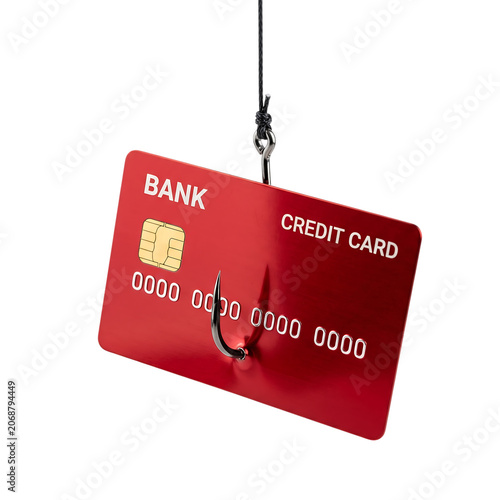 Red Credit Card on Fishing Hook Isolated