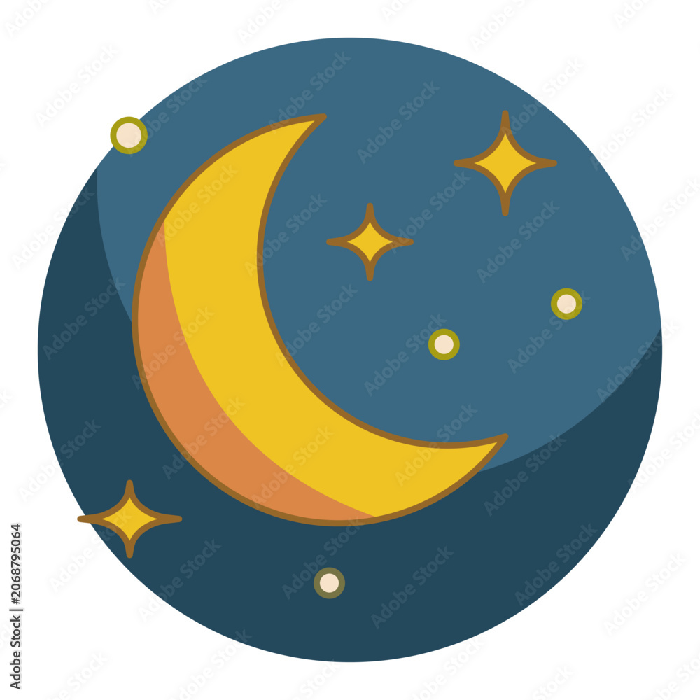 Naklejka premium Night Sky Crescent Moon and Stars Vector Icon Circle Badge