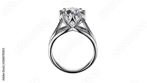 Fotografie Sparkling diamond engagement ring with intricate platinum band, isolated on tran