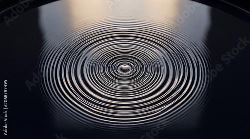 Elegant macro capture of symmetrical circular waves expanding across dark fluid ideal for zen and meditation backgrounds