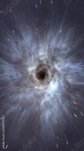 Abstract black hole vortex tunnel with glowing particles exploding in deep space vertical video loop