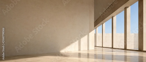 Luxury Interior with Floor to Ceiling Windows and Soft Morning Sunlight