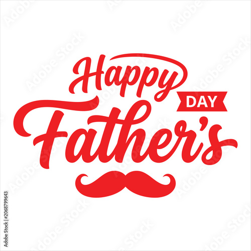 Happy Day Fathers Lettering Typography in Red Cursive with Decorative Mustache Moustache Elements for Greeting Design