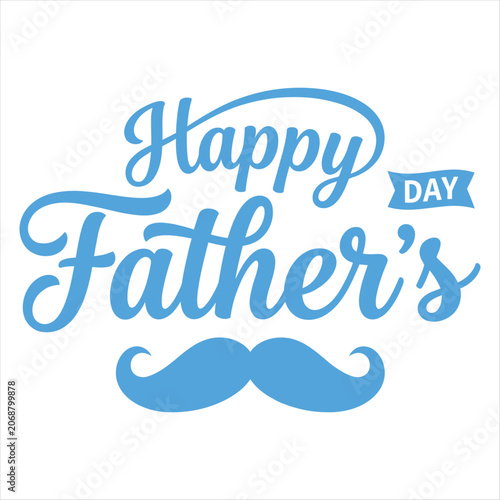 Happy Father's Vector Typography Design with Ribbon Banner and Decorative Mustache Illustration in Bright Blue