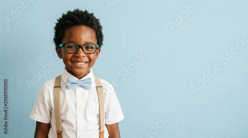 Smiling african american boy portrait with glasses and bowtie
