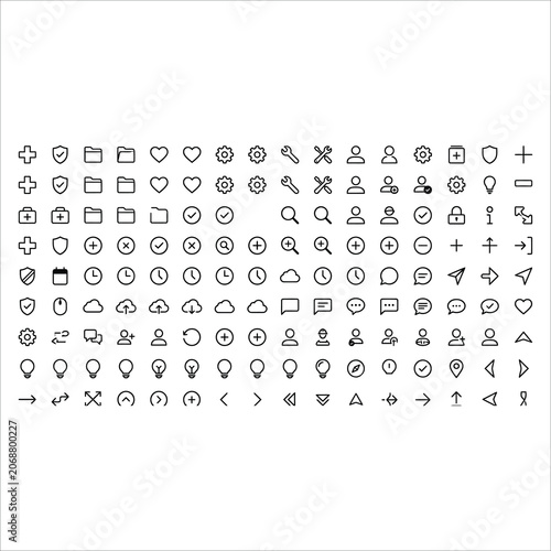 Icon Set of Healthcare, Security, Communication and User Interface Symbols for Digital Design and Ux Concepts