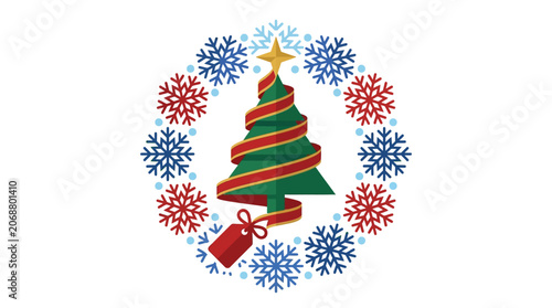 Minimalist flat design Christmas gift ribbon spiral icon festive holiday season celebration symbol creative 2D logo concept