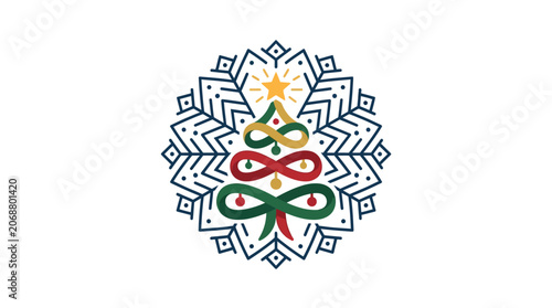 Minimalist Flat Design Christmas Holiday Evergreen Tree Logo Icon Composed of Layered Geometric Shapes Festive Season Celebration Symbol Creative Single Element for Branding and Decoration P