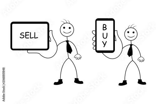 cartoon outline of buy or sell symbol