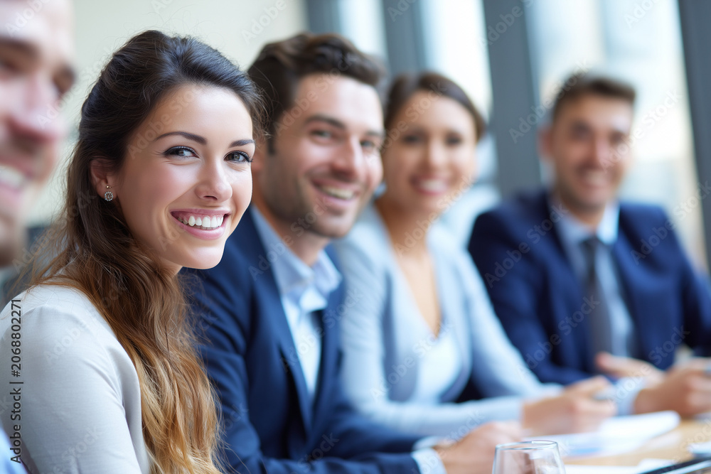Fototapeta premium Business meeting with diverse team, leadership coaching, teamwork success, innovation workshop, business professionals, company objectives